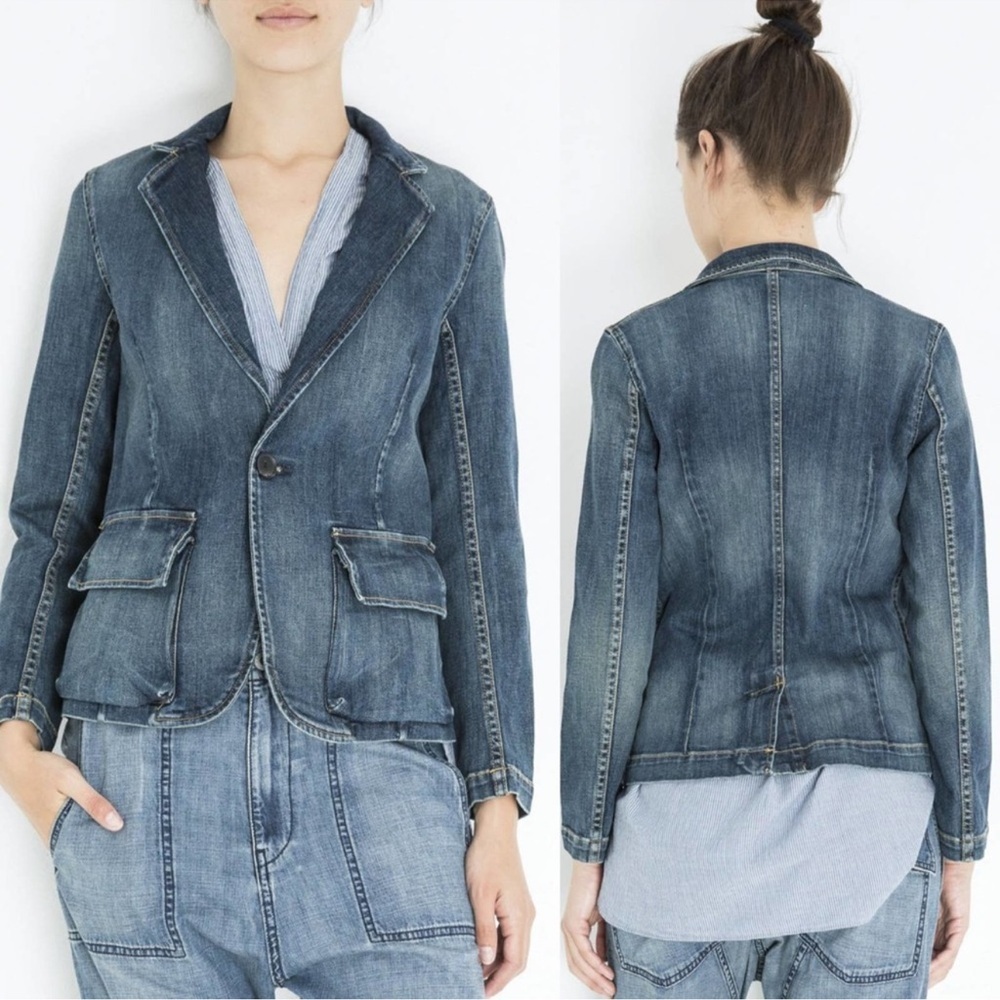 NILI LOTAN Addison Denim Jacket Blazer in Walker Wash Size 0 - Picture 3 of 10